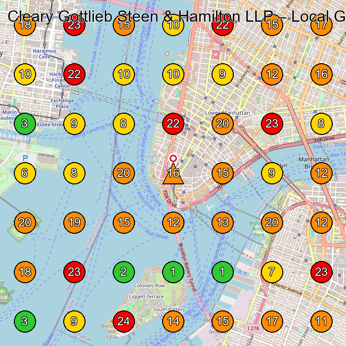Cleary Gottlieb Steen & Hamilton LLP Law Firm GeoGrid ranking map for 1 Liberty Pl New